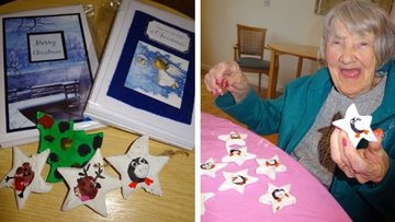 Creating Christmas decorations at Mossley care home